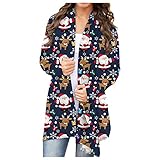 MOKBAY Damen Weihnachts Strickjacke Mantel Strickjacke Pullover Damen Locker Offene Front Langarm Pullover Mantel Freizeitjacke Hoodie Mädchen Teenager Pullover Damen Kap