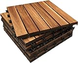 CLICK-DECK Holz-Fliesen für Terrassendielen, 6 Fächer, extra dick, aus Akazienholz, für Terrasse, Garten, Balkon, Whirlpool, quadratisch, 30 cm, 18 Stück