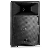Malone PW-EV-15A - 2-Wege Konzertlautsprecher, aktive PA Box, 38cm (15'') Subwoofer, 750 Watt RMS Verstärkerleistung, 40Hz-18kHz Frequenzbereich, 2 x Mikrofon-Eingang, Transportgriff, schw