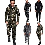 Herren Kapuzenpullover Jumpsuit Casual Lange Ärmel Locker Hoodie Overall Männer Pyjamas Hoodie Camouflage Overall Dunkle Tarnung Reißverschluss mit Kapuze Pullover Herbst W