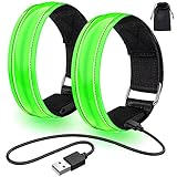 lanpard Led Armband Aufladbar, 2 STK Leuchtarmband USB Reflektorband Reflective Band Led Armbänder Leuchtband Kinder Reflektorbänder für Joggen Laufen Sport(Grün)