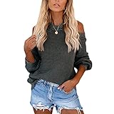 Herbst Und Winter Casual Fashion Damen Rundhals Einfarbig TräGerlosen Pullover Laterne Langarm Pullover Lose Sexy Backless Pullover Top F