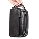 ROYALFAIR Kleine Schwarze Kulturtasche aus Leder Kulturbeutel für Damen und Herren Kosmetiktasche Reise-Kulturtasche Waschtasche im B