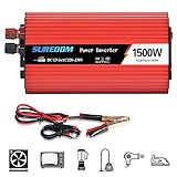 Wechselrichter 500W, 1000W, 1500W, 2000W, Pure Sine Wave Inverter DC 12V / 24V Auf AC 220V / 230V / 240V Spannungswandler, Mit 2 USB-Umwandlungsbuchsen, FüR Autos, Camping, Reisen,1500W-12vTo220