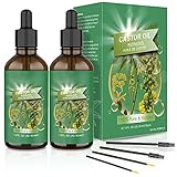 Rizinusöl Kaltgepresst Castor Oil - 2 Pack Rizinus Öl 100% Rein Natürlich | Wimpern Serum, Augenbrauen, Körper öl, Haare öl, Bart öl, Nägel | Vegan & Cruelty Free | Glasflasche+M