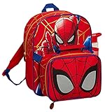 Spiderman Kinder Rucksack mit isolierter Kühltasche Lunch-Tasche Wasserflasche Jungen Marvel Passendes 3-teiliges Set für den Schulanfang