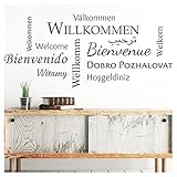 Grandora Wandtattoo Willkommen I schwarz (BXH) 132 x 58 cm I Sprachen international Flur Diele Wohnzimmer Sticker Aufkleber Wandaufkleber Wandsticker W5092