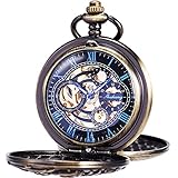 ManChDa Vintage Taschenuhr mit Kette Klassisches Skelett Dream Dragon Burlywood Taschenuhr für Männer Frauen & Geschenkbox ManChDa Taschenuhr Retro Black Lucky Dragon T