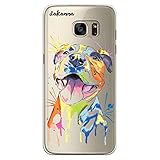 dakanna Case Hülle für Samsung Galaxy S7 Edge | Pitbull Hund Aquarell | Silikonhülle Transparenter Hinterg