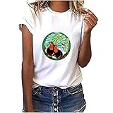 Damen Tshirt Kurzarm Elegante Oberteile Bird Print Sommer Drucken Tee Tops Casual Basic Shirts Mode Rundhals Frauen Hemd Bluse Tunic Tunika Fitness Sport Tops Teenager Mädchen Shirt B