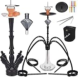 ADMY Shisha Set Komplett-85cm XXL Sisha 4 Anschlüsse mit perfektem Rauchverhalten und Closed Chamber, Aluminium Wasserpfeife mit 18/8 Molassefänger, Kaminkopf, 4 Silikonschlauch und Alumundstück