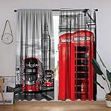 Amazing London Decor Verdunkelungsvorhänge, London Telephone Booth in the Street Traditionelle lokale kulturelle Ikone UK Retro Print Wohnzimmer Fenster Vorhang 304,8 cm B x 213,4 cm L Rot G