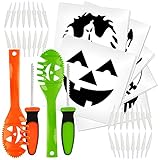 com-four® 48-teiliges Set zum Aushöhlen und Schnitzen von Kürbissen zu Halloween - mit Kürbislöffel, Schnitzmesser, Schnitz-Vorlagen und Kunstzähnen (48-teilig - mit Zähnen)