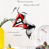 WandSticker4U®- Wandsticker HOT KISS I Wandbild: 50 x 83 cm I Wandtattoo Lippen rot schwarz weiß lipstick spruch quote I Wand Deko für Wohnzimmer Schlafzimmer Küche Bad Flur Möbel Aufkleb