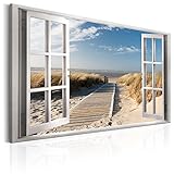 murando - Bilder Fensterblick 120x80 cm Vlies Leinwandbild 1 TLG Kunstdruck modern Wandbilder XXL Wanddekoration Design Wand Bild - Fenster Insel Meer See Strand Himmel c-C-0179-b