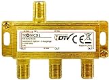 TronicXL 3-Fach SAT Splitter I 24k Gold Antennenverteiler I F-Stecker DC-Durchlass I für Vodafone TV Kabelfernsehen DVB-C BK DVB-T2 Kabel Unicable Verteiler I Full HD tauglich 3D 4K digital W