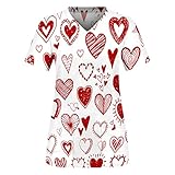 Kasack Damen Pflege Kurzarm V-Ausschnitt Schlupfhemd Berufskleidung Krankenpfleger Uniformen Nurse Kasack Damen Pflege Bunt T-Shirt Schlupfkasack mit Zwei Taschen Valentinstag