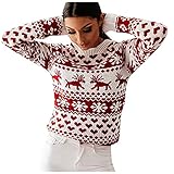 Weihnachtspullover Damen Pullover Rentier Schneeflocken-Muster Rundhals,Weihnachtspulli Gestrickt Weihnachten Sweater Christmas Sweater Winter Strickpullover Frauen Xmax Pulli,Größen S - 2XL