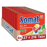 Somat 7 All in 1 Zitrone & Limette Multi Aktiv, Spülmaschinen-Tabs, Jahresvorrat, 216 (8 x 27) Tabs, kraftvolle Reinigung mit Geruchsneutralisierer Funk
