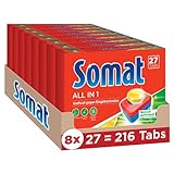 Somat 7 All in 1 Zitrone & Limette Multi Aktiv, Spülmaschinen-Tabs, Jahresvorrat, 216 (8 x 27) Tabs, kraftvolle Reinigung mit Geruchsneutralisierer Funk