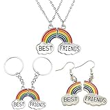 Partneranhänger Ketten Regenbogen Beste Freunde Halskette Friendship Necklace Wolke Halskette Halskette Freundschaft BFF Schmuck Geschenk Paare Schlüsselanhänger Set Freundschaft Mit Zeichen（3 Set）