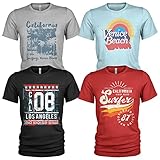 4er Pack Herren lässige T-Shirts für Jeans mit Frontprint und Rundhalsausschnitt Denim Jeans T-Shirts (XL, Venice Beach #2)