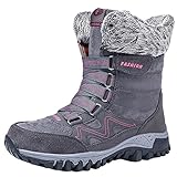 GANZHOUREN Damen Warme Outdoor Wanderschuhe rutschfeste Abriebfeste Turnschuhe Skischuhe Grau 42 EU