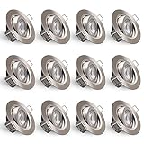 12x LED Einbaustrahler dimmbar Ultraflach 5 Watt Edelstahl-Optick schwenkbar 230V Rund warmweiß IP20 Deckenstrahler Spot Deckenspot Lumax