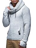 Leif Nelson Herren Strick-Pullover Strick-Pulli mit Schalkragen Moderner Woll-Pullover Langarm-Sweatshirt Slim Fit LN5060 Grau XX-Larg