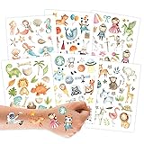 100 Tattoos zum Aufkleben - Hautfreundliche Kindertattoos Bunter Mix - kindgerechte Designs - als Geburtstagsmitgebsel oder Geschenkidee - Veg