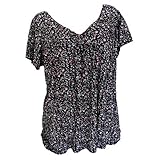 Sommershirts Damen Plus Size Kurzarm V-Ausschnitt Print Bluse Pullover Tops Shirt Große Größen Freizeithemd Lässig Lose Oberteil Basic Blusentops Freizeittop Hemd Tunik