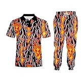 KKLLHSH 2 Stück Herbst 3D Flamme Trainingsanzug Männer Sweatshirt Sport Set Kleidung Männer übergroßen Hoodie Anzug Sport Wear-G_4XL