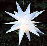 GURU SHOP 3D Außenstern Kaspar, Ø 55 cm, Weihnachtsstern, Faltstern mit 18 Spitzen Incl. 7 m Kabel & LED Leuchtmittel - Trafo Weiß, Plastik, Weihnachtsstern,