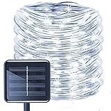 Solar Lichtschlauch Lichterkette Außen - ZVO 12M 100 LED Schlauch Lichterkette PVC Rope Innen - 8 Modi Wasserdichte Aussen Dekorative für Garten Balkon Terasse Yard Hochzeit Party Festival (Weiß)