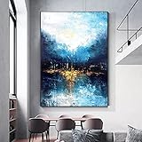 Leinwand Malerei abstrakte große Blaue Ölgemälde modernes Wandbild Wohnzimmer Dekoration M