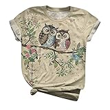 Lialbert T-Shirts Damen Sommer Lose Kurzarm runden Ausschnitt Lustige 3D-Cartoon Bunte Kuh Katze Esel Tier Bedruckte Blusen Komfortable Grafik Shirts Tunika Tops Tee M