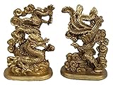 YANRUI Statue Messing Skulptur Chinesische Feng Shui Dekoration Drachen Biest Phoenix Bird Play Perle Auspical Figuren Büro Dekoration Geschenk