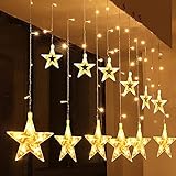 SALCAR LED Lichterkette mit Stern Weihnachtslichterkette, Lichtvorhang mit 12 Sternen Wasserdicht Sternvorhang mit Fernbedienung - warmweiß