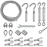 19 Stk Drahtseil Kit, 5m Edelstahl Stahlseil Kabel, Gardinenseil Wäscheleine Seilspann Set mit Spannschloss Ankerbolzen Drahtseilklemme Aluminiumhülsen Kausche für Fotos, Kleidung