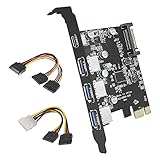 Gaetooely 3A1C PCI-E zu USB 3.0 4-Anschluss (1XUSB-C-3XUSB-A) Erweiterungskarte, mit 15-Pin SATA Stromanschluss, Geeignet für Window