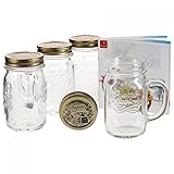 Bormioli 4er Set Trinkglas mit Henkel und Deckel Original Quattro Stagioni Glas 0,415L - inkl Rezep