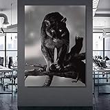 GEGEBIANHAOKAN Leinwand Wandkunst Panther Poster und Drucke Schwarz-Weiß-Malerei Kunstwerk Tier Bild für Moderne Wohnzimmer Home Decor-60x90cm No F