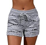 Kurze Hose Damen Sommer Hose Damen Elegant High Waist Hose Damen Karo Hose Biker Shorts Damen Damen Kurze Strand Wassersport Boardshorts Schnell Trocknendes Shorts Mit Tasche Streifen LigGrau XL