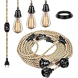 Dimmbar Switch moderne industrielle Textilkabel Kronleuchter Kit mit 6.8m langen Schnur E27 Lampenfassung DIY für Dining Hall Schlafzimmer Home Lighting Zubehör,3 Lampenfassungen ohne Glühb