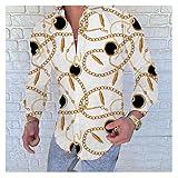 Herren Lässig Gedrucktes Hemd Single-Breasted Cardigan Langarm Hemd Männer (Color : Orange, Größe : 3X-Large Asian Size)