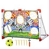 HOMCOM Fußballtore mit Fußball Torwand für Kinder 3-12 Jahre Fußballnetz Garten Kunststoff Mehrfarbig 116 x 48 x 76