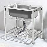 FEANG Gewerbeküchen-Spüle, Edelstahl-Spüle mit Ständer Garten-Waschküche Hand-Spüle Freistehende Outdoor-Spüle/A / 60