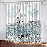 YFTTBD Blickdicht Vorhang Schlafzimmer Ösen Vorhänge Blickdicht, 215X200 cm(Höhexbreite), 3D Cartoon Ozean Segeln Muster, 2Er Set - Thermogardine Für Wohnzimmer Kinderzimmer Kü