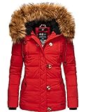 Navahoo Damen Winterjacke Steppjacke mit abnehmbarem Kunstfell Zoja Rot Gr. XL