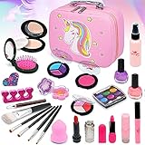 ENJOYBOT Einhorn Kinderschminke Set Mädchen - 27PCS Waschbar Sichere Kosmetische Ungiftige Rollenspiel Makeup Spielzeug Mit für Kinder Prinzessin, Weihnachten Geburtstag Geschenk 4 5 6 7 8J